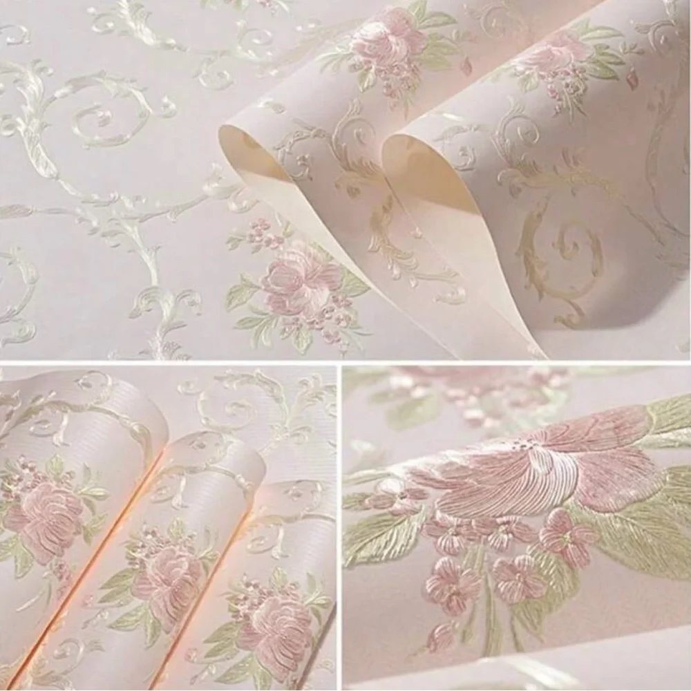 Self-Adhesive European-Style 3D Floral Wallpaper (Set of 4 Rolls)